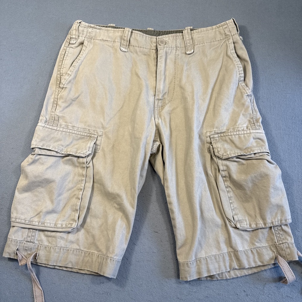 Forum Cargo Shorts Mens 40X12 Tan Pull String Leg Draw String Flap Back Pockets